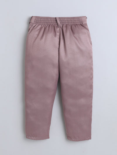 Boys Cotton Full Sleeves Solid Shirt & Trouser Set With Cap, Suspender, Bow