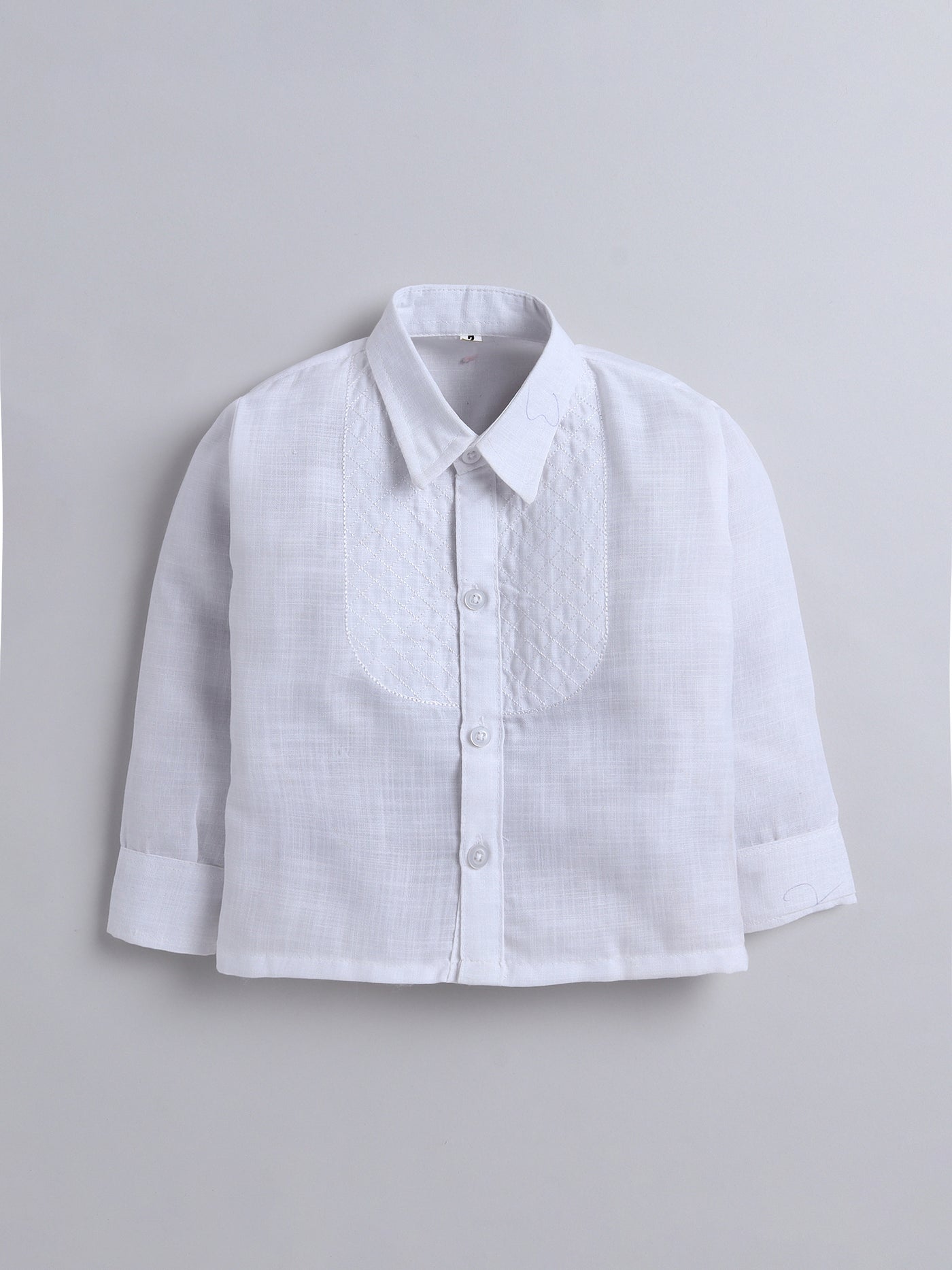 Boys Diamond Embroidery Bib Shirt & Pant Set With Bow