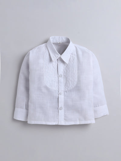 Boys Diamond Embroidery Bib Shirt & Pant Set With Bow