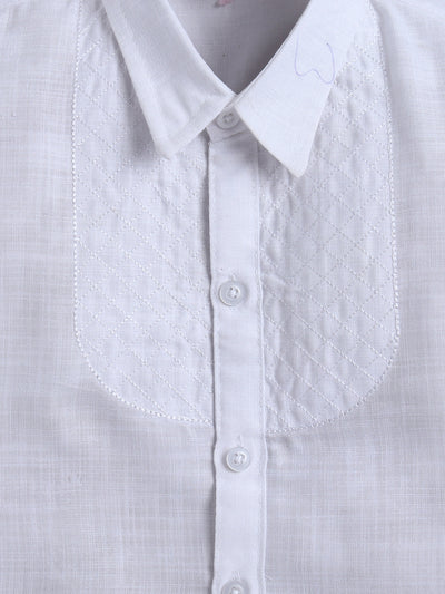 Boys Diamond Embroidery Bib Shirt & Pant Set With Bow