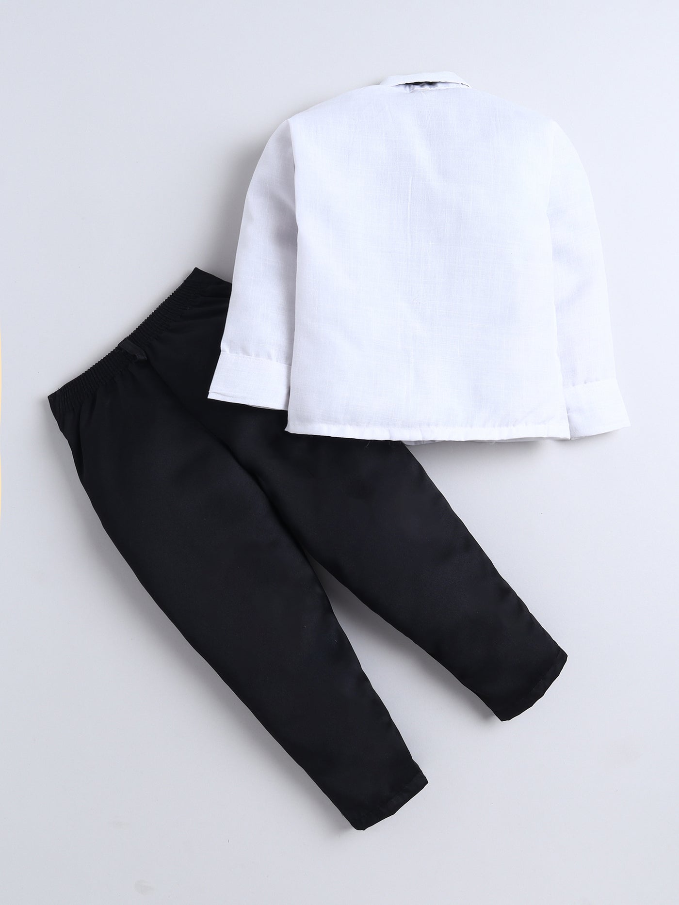 Boys Diamond Embroidery Bib Shirt & Pant Set With Bow