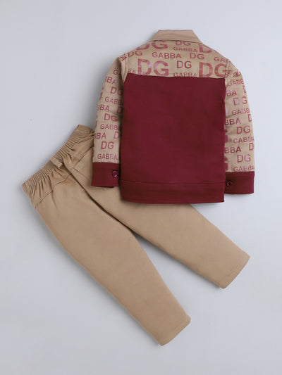 Boys Cotton Blend Graphic Print Jacket T-shirt & Trouser Set