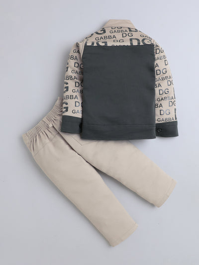 Boys Cotton Blend Graphic Print Jacket T-shirt & Trouser Set