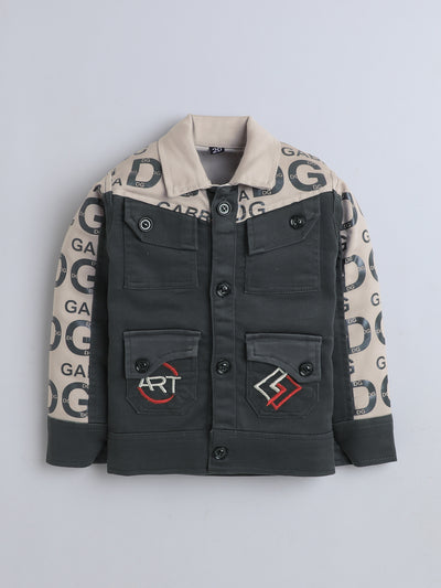 Boys Cotton Blend Graphic Print Jacket T-shirt & Trouser Set