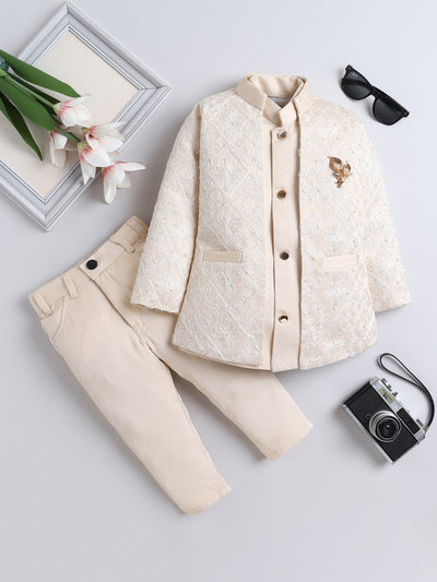Boys Stone Embellished Embroidered Sherwani Set