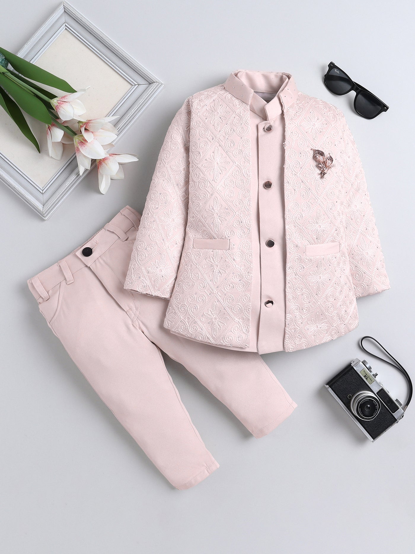 Boys Stone Embellished Embroidered Sherwani Set