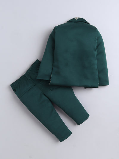 Boys Sequins Embellished Embroidered 3 Piece Suit Set With Bow