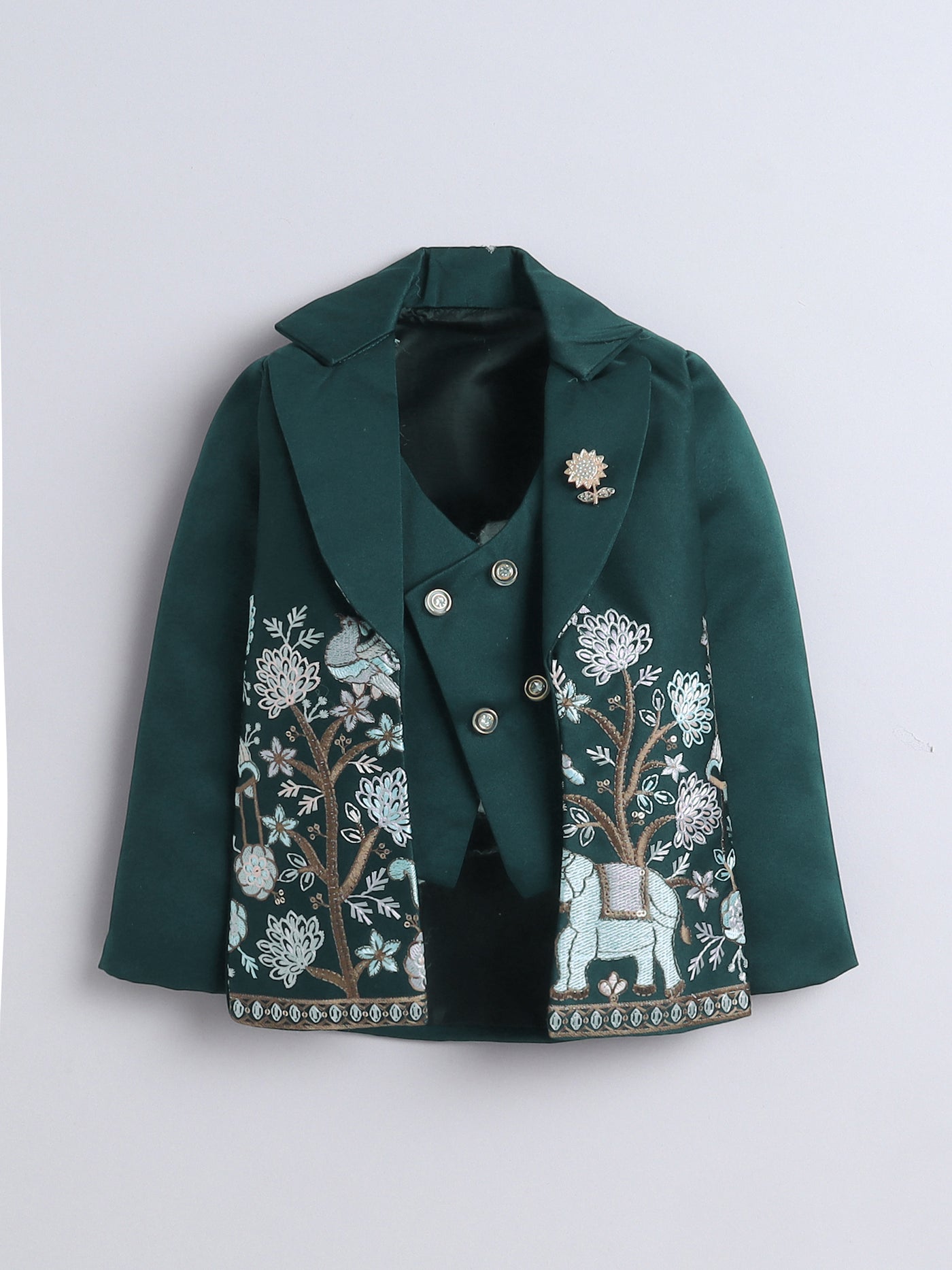 Boys Sequins Embellished Embroidered 3 Piece Suit Set With Bow