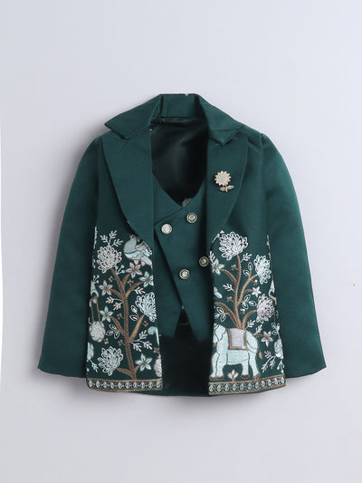 Boys Sequins Embellished Embroidered 3 Piece Suit Set With Bow