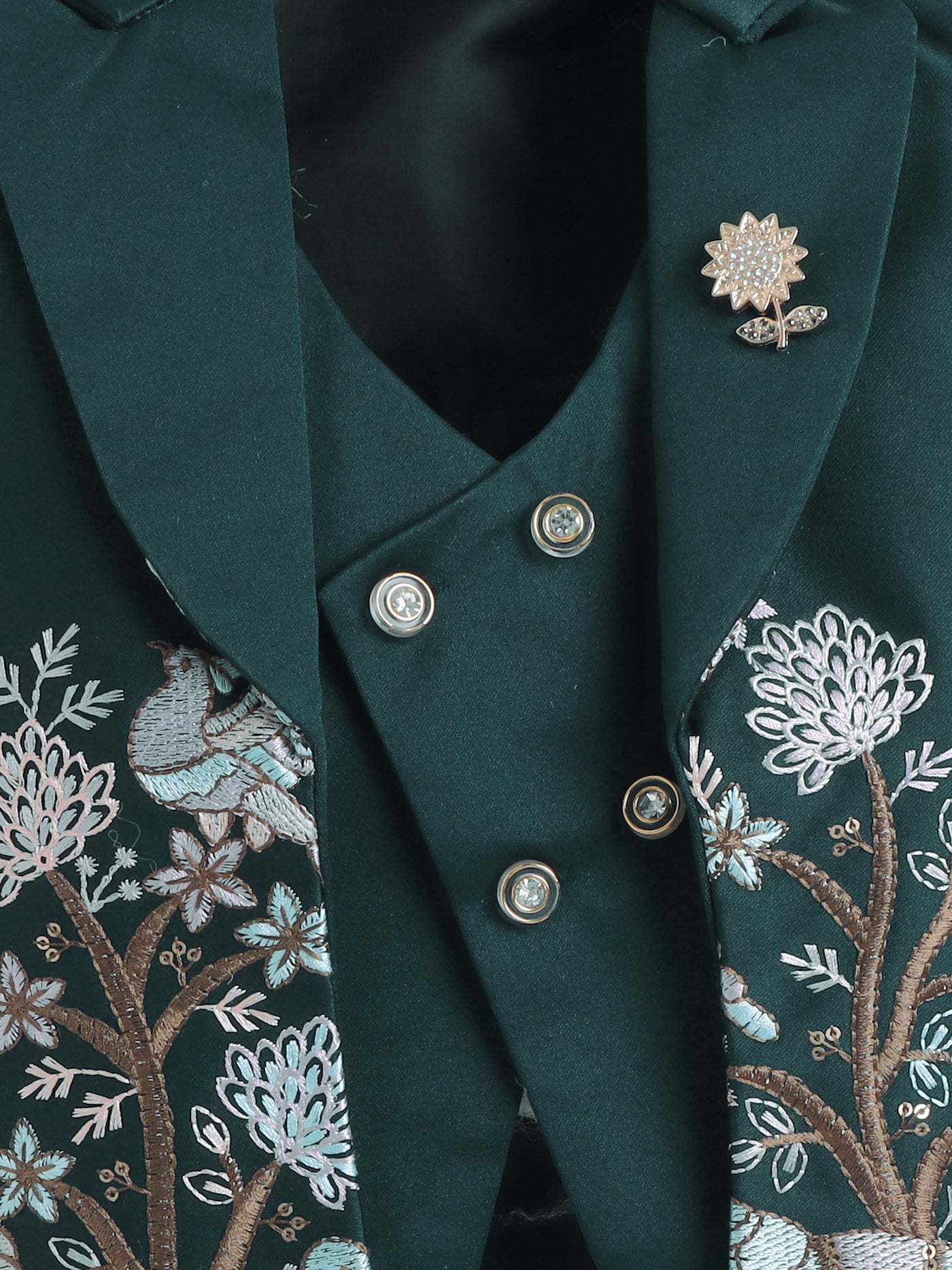 Boys Sequins Embellished Embroidered 3 Piece Suit Set With Bow