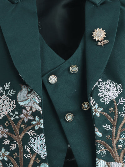 Boys Sequins Embellished Embroidered 3 Piece Suit Set With Bow