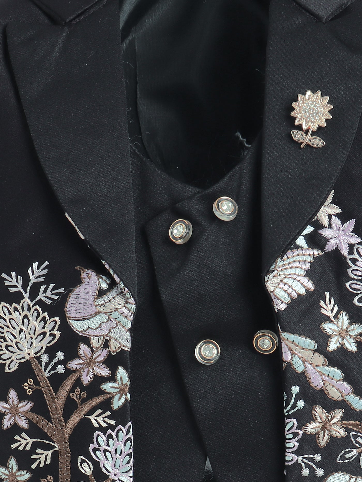 Boys Sequins Embellished Embroidered 3 Piece Suit Set With Bow