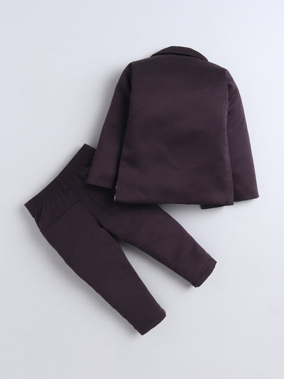 Boys Sequins Embellished Embroidered 3 Piece Suit Set With Bow