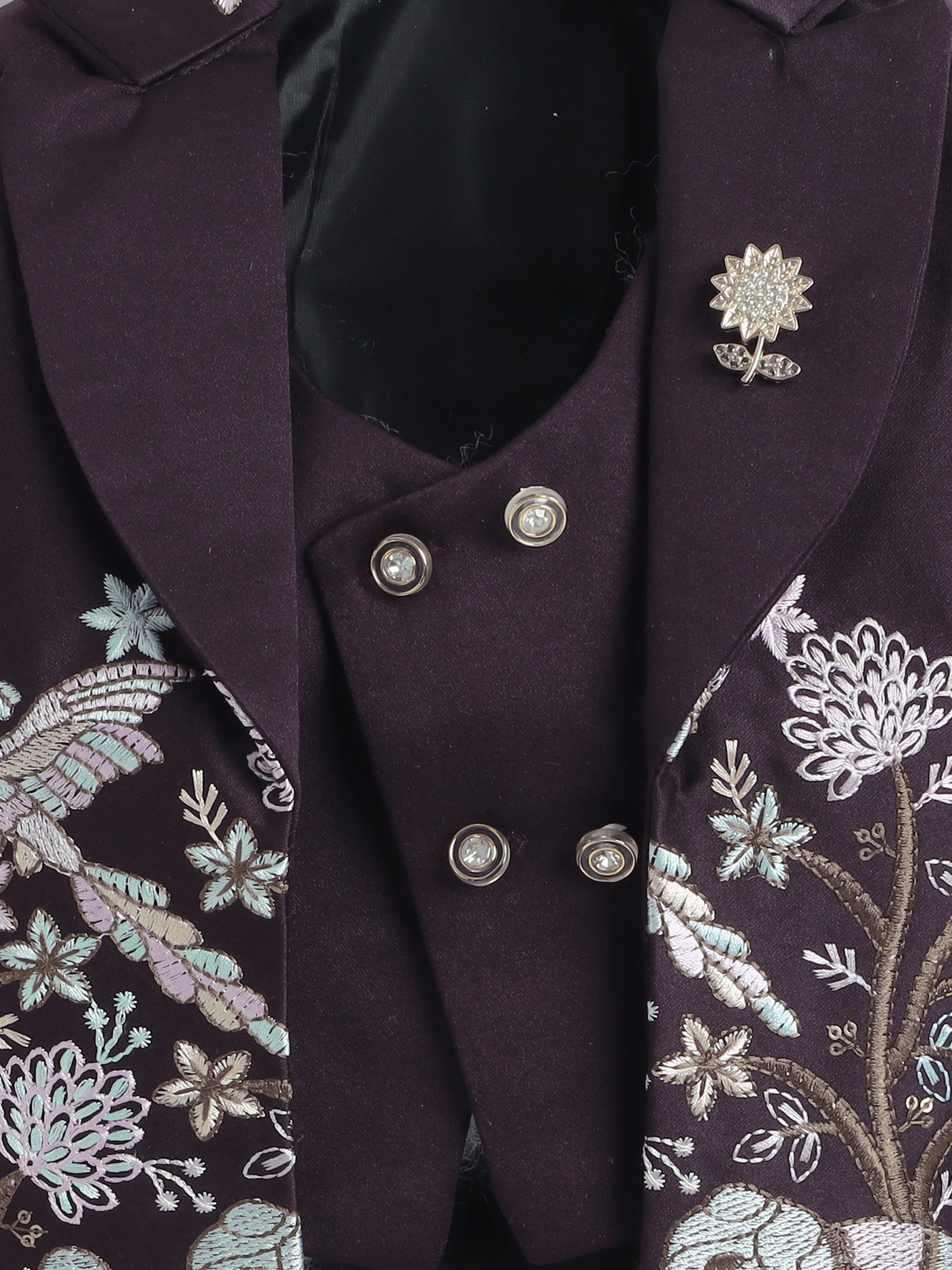 Boys Sequins Embellished Embroidered 3 Piece Suit Set With Bow