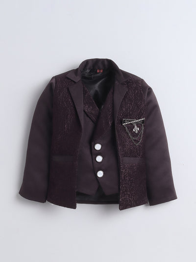 Boys Vine Motifs 3 Piece Suit Set With Bow