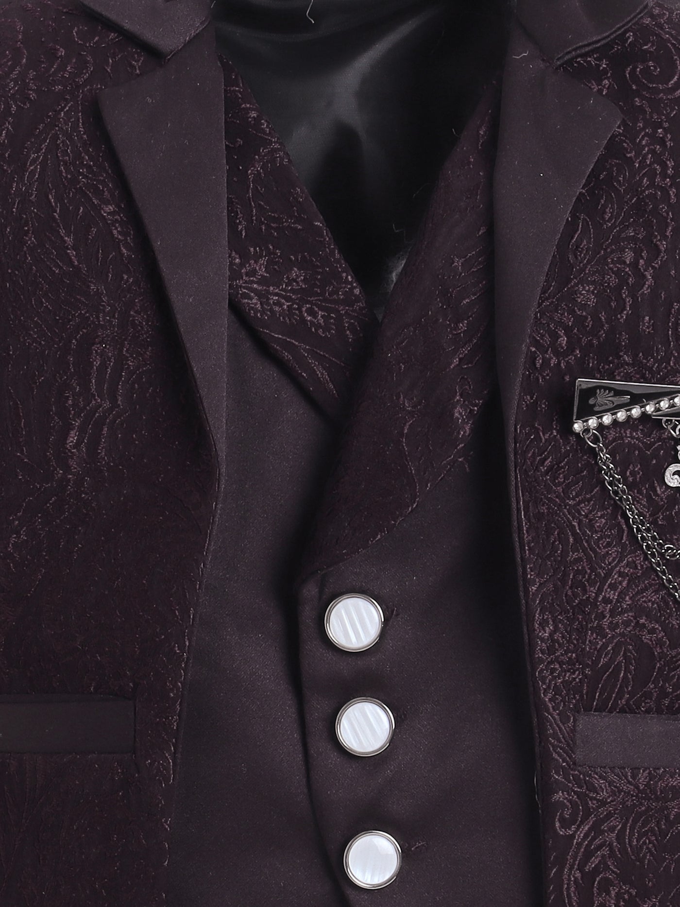 Boys Vine Motifs 3 Piece Suit Set With Bow