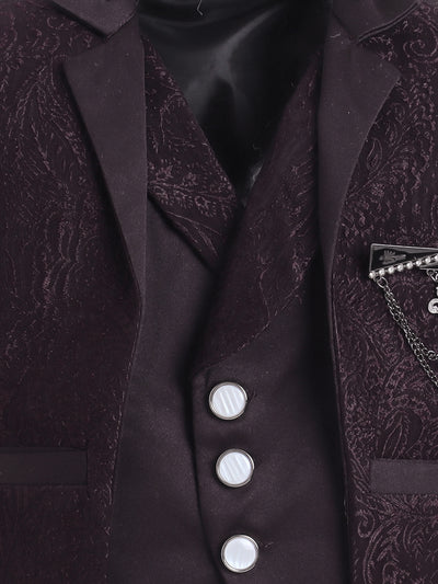 Boys Vine Motifs 3 Piece Suit Set With Bow