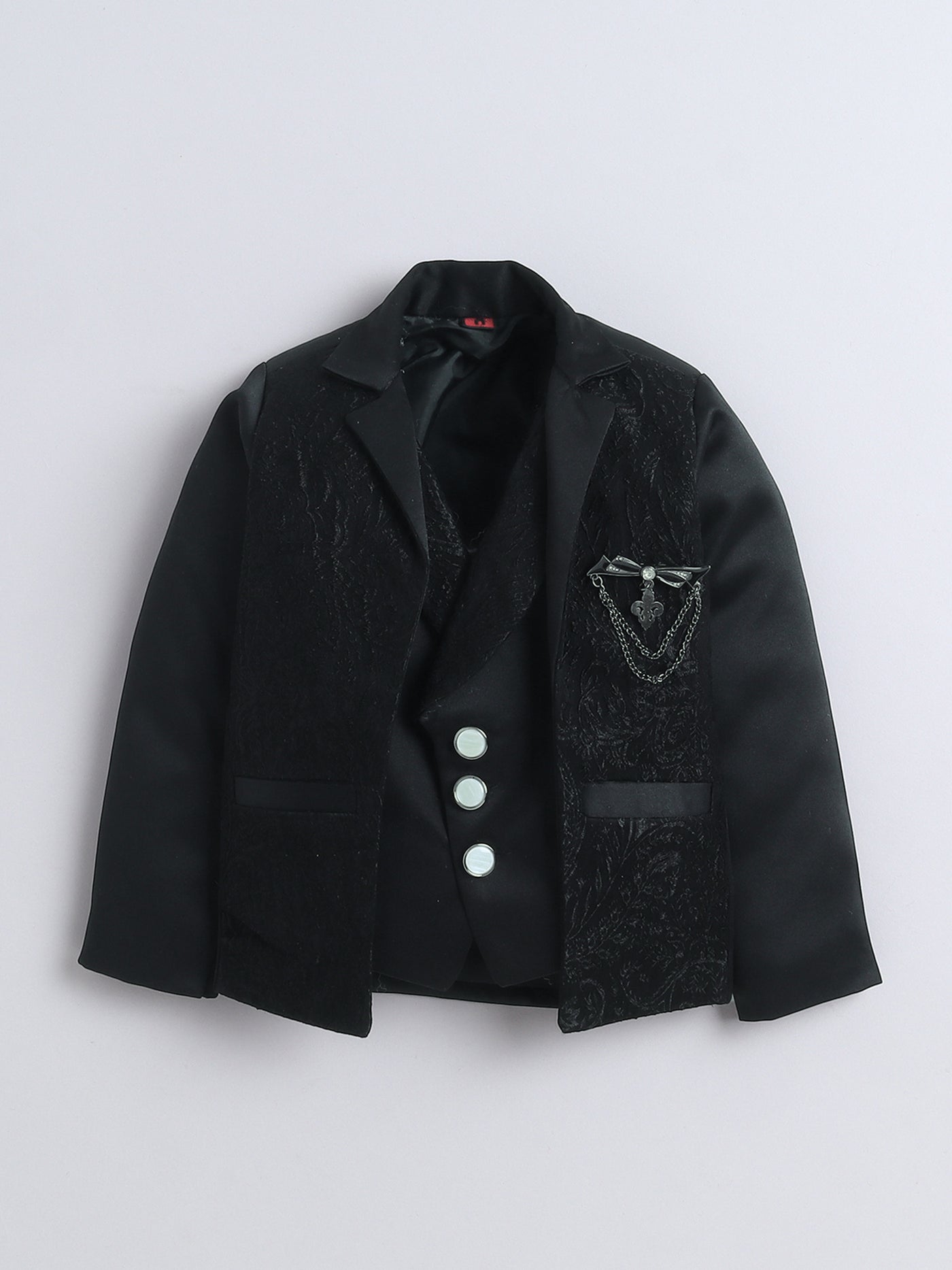 Boys Vine Motifs 3 Piece Suit Set With Bow