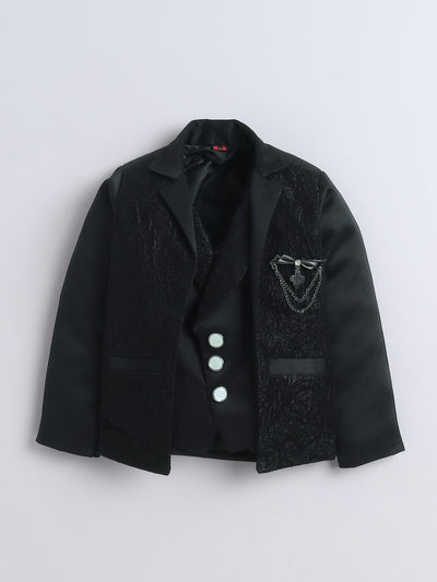 Boys Vine Motifs 3 Piece Suit Set With Bow