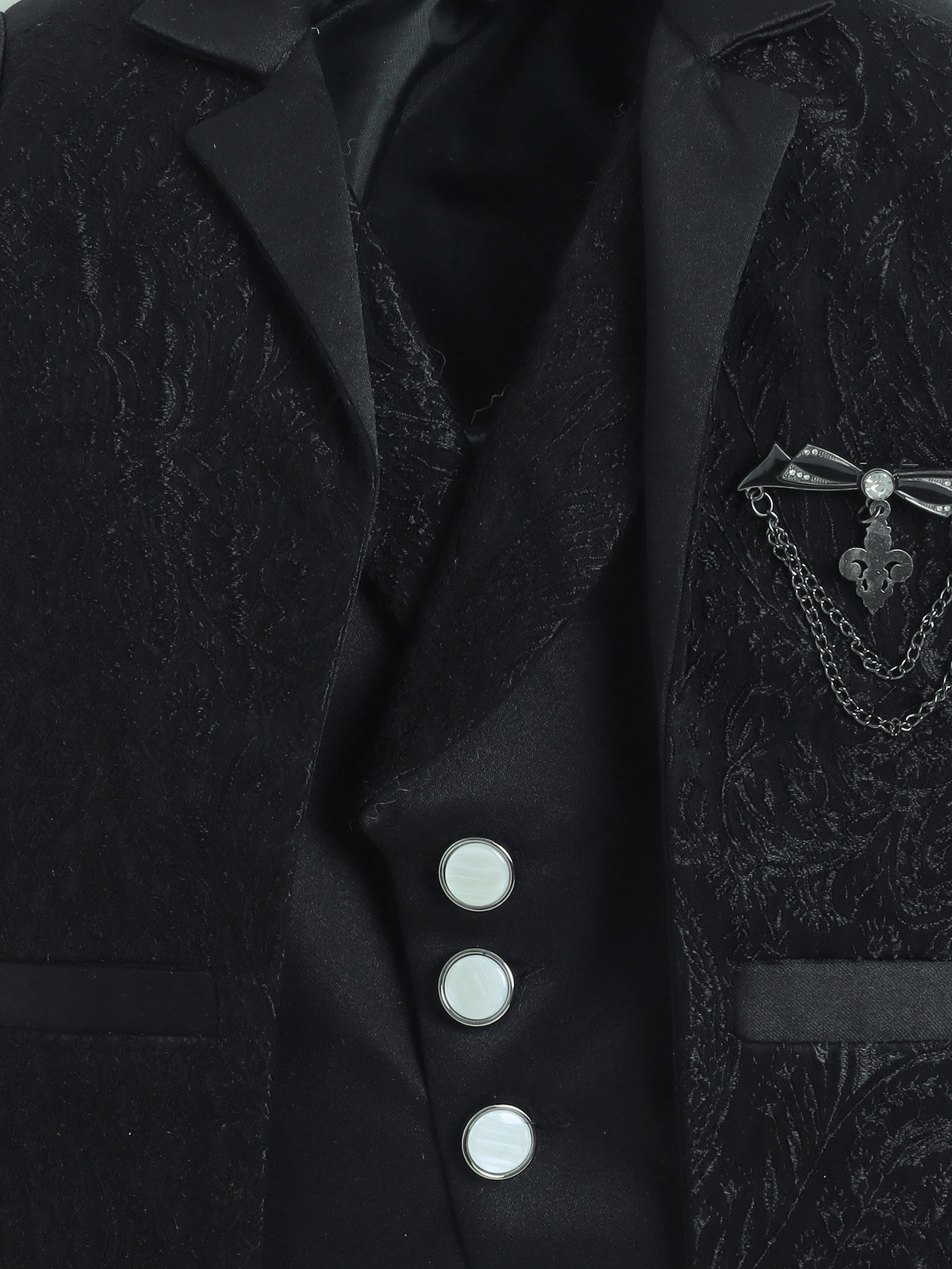 Boys Vine Motifs 3 Piece Suit Set With Bow