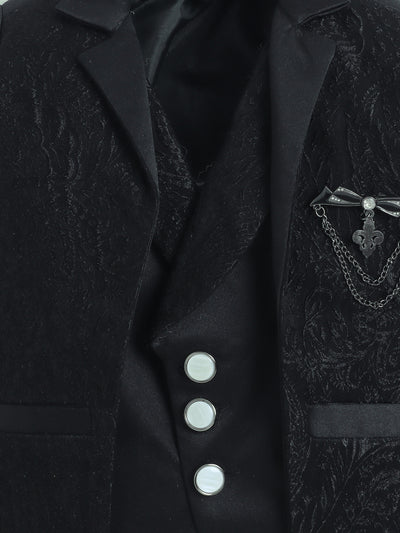 Boys Vine Motifs 3 Piece Suit Set With Bow