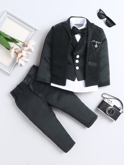 Boys Vine Motifs 3 Piece Suit Set With Bow