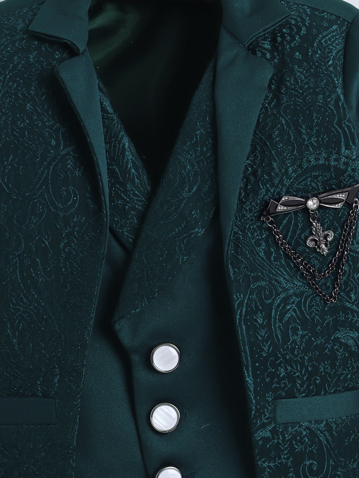 Boys Vine Motifs 3 Piece Suit Set With Bow