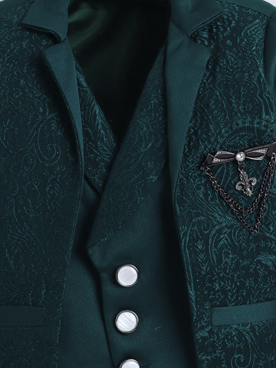 Boys Vine Motifs 3 Piece Suit Set With Bow