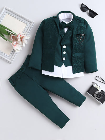 Boys Vine Motifs 3 Piece Suit Set With Bow