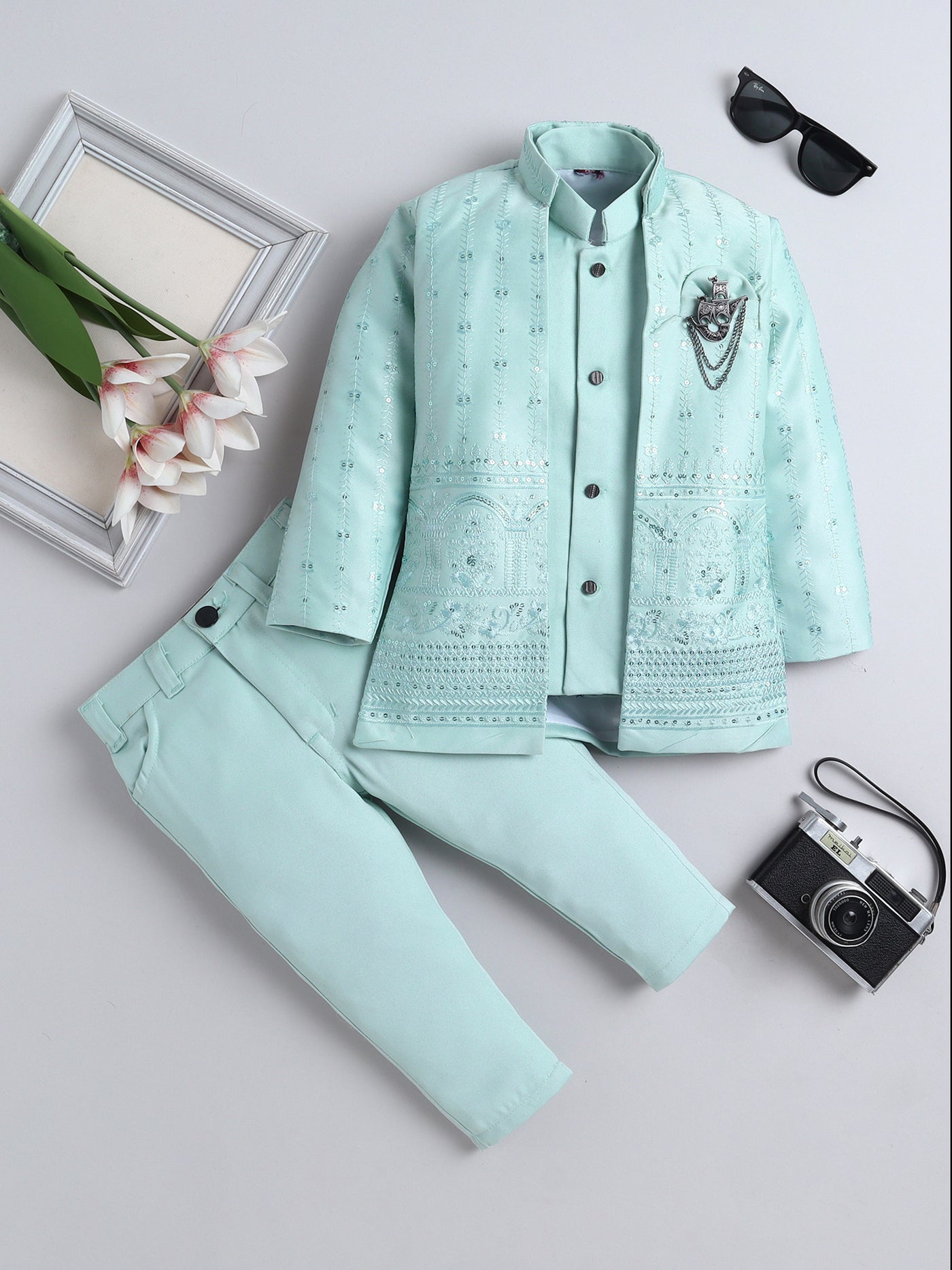 Boys Sequins Embellished Embroidered Sherwani Set