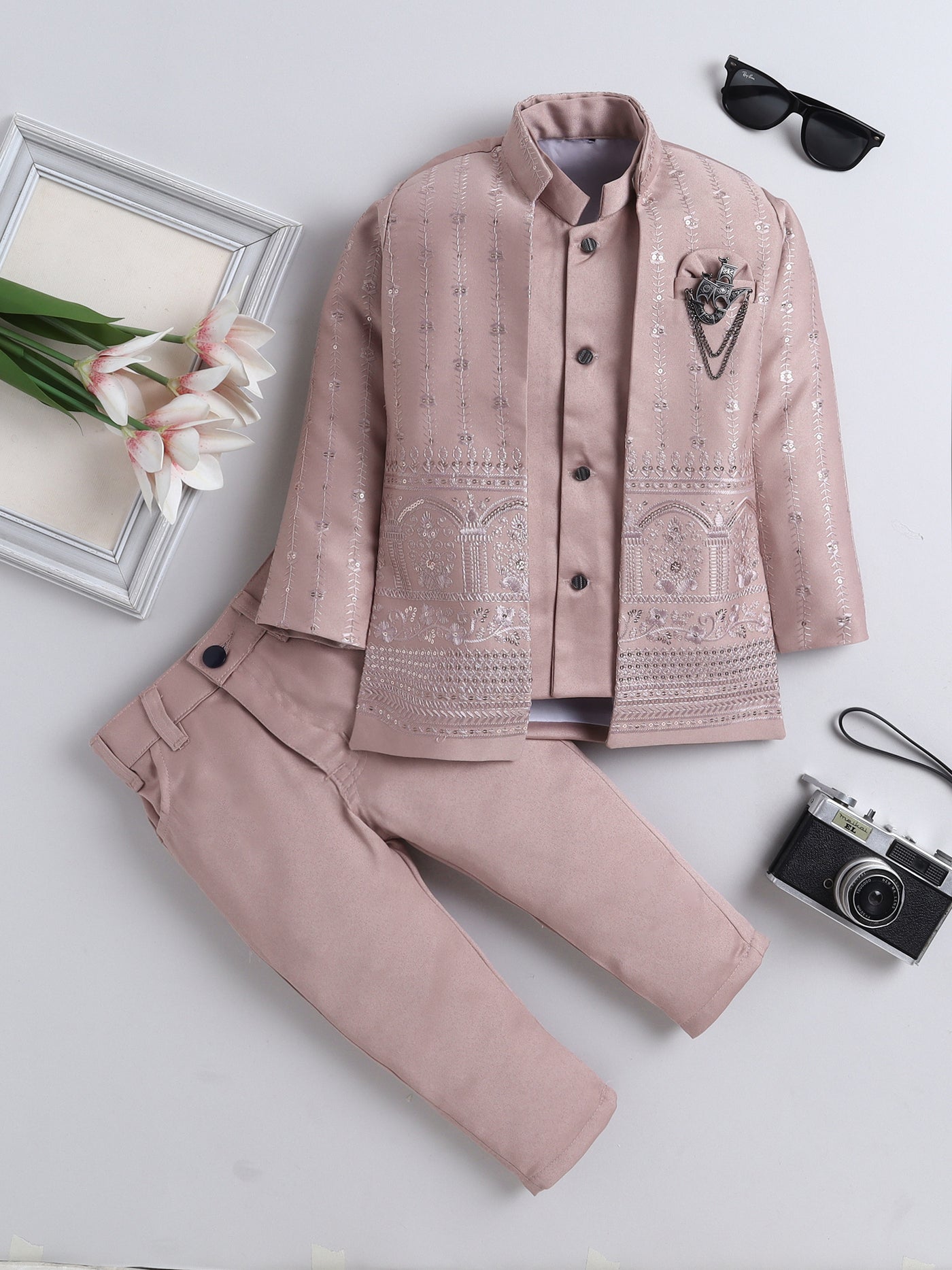 Boys Sequins Embellished Embroidered Sherwani Set