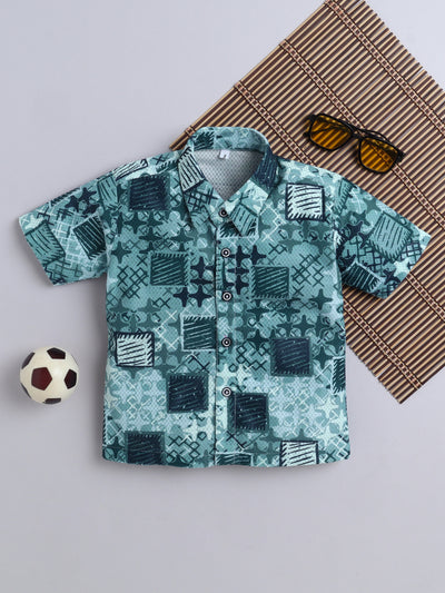 Boys Cotton Blend Printed Half Sleeves Shirt