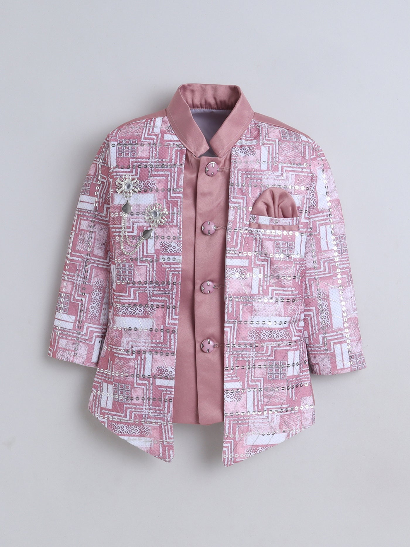 Boys Abstract Geometric Pattern With zari & Sequins Work Sherwani Set