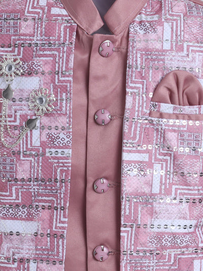 Boys Abstract Geometric Pattern With zari & Sequins Work Sherwani Set