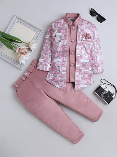 Boys Abstract Geometric Pattern With zari & Sequins Work Sherwani Set