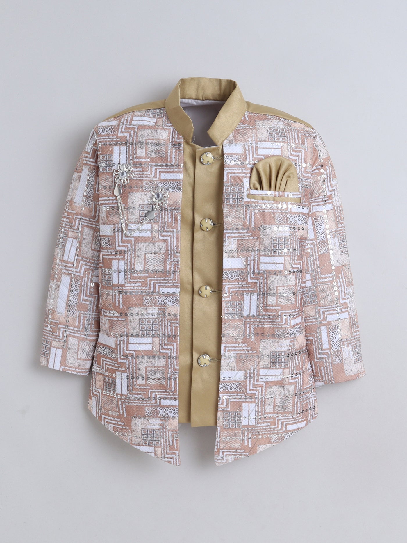 Boys Abstract Geometric Pattern With zari & Sequins Work Sherwani Set