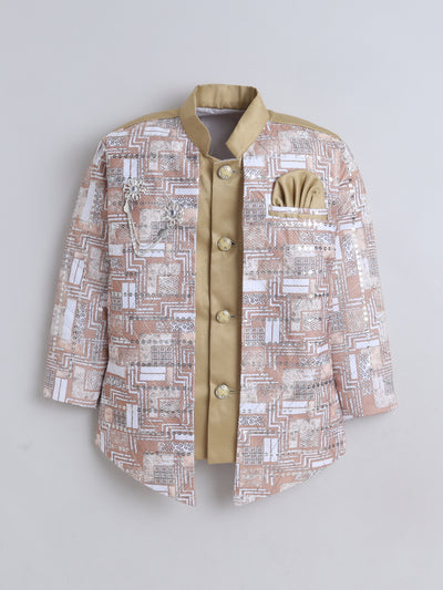Boys Abstract Geometric Pattern With zari & Sequins Work Sherwani Set