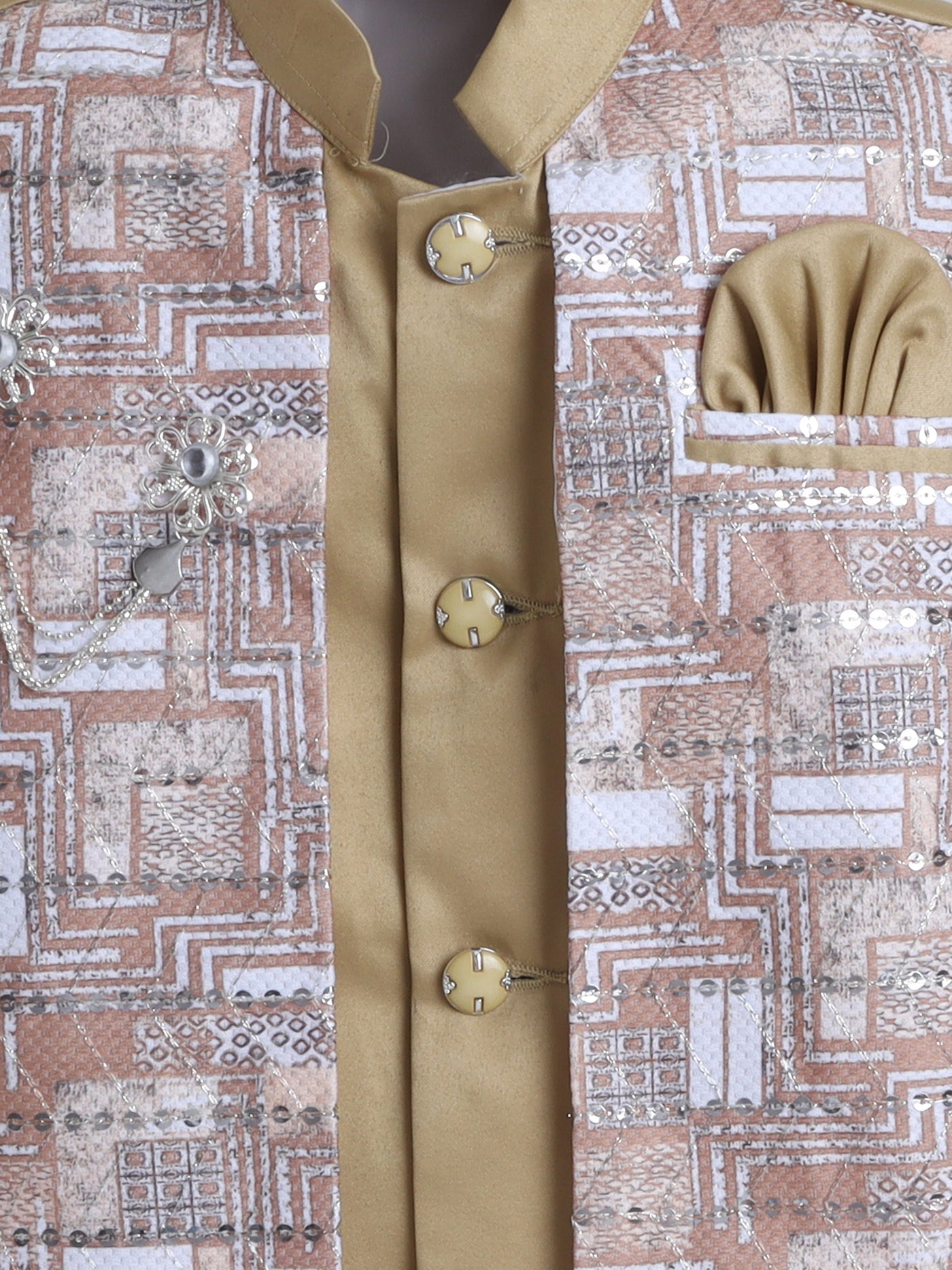 Boys Abstract Geometric Pattern With zari & Sequins Work Sherwani Set