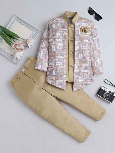 Boys Abstract Geometric Pattern With zari & Sequins Work Sherwani Set