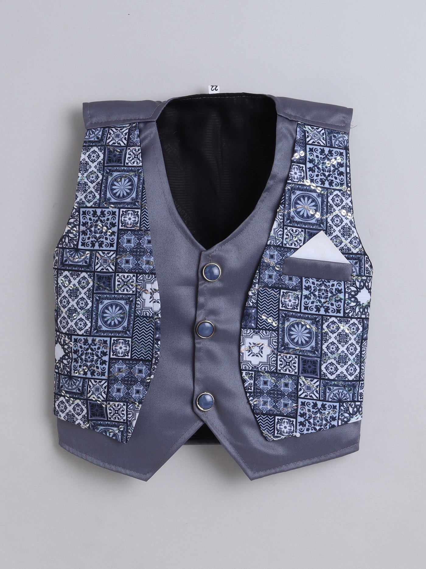 Boys Geometric Print With Sequins Work 4 Piece Suit Set