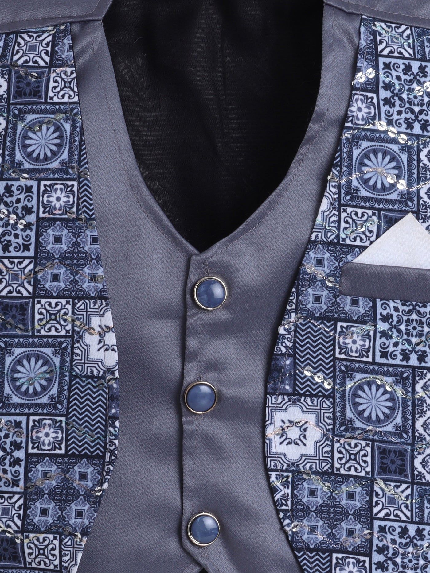 Boys Geometric Print With Sequins Work 4 Piece Suit Set