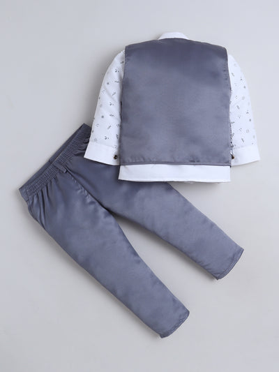 Boys Geometric Print With Sequins Work 4 Piece Suit Set