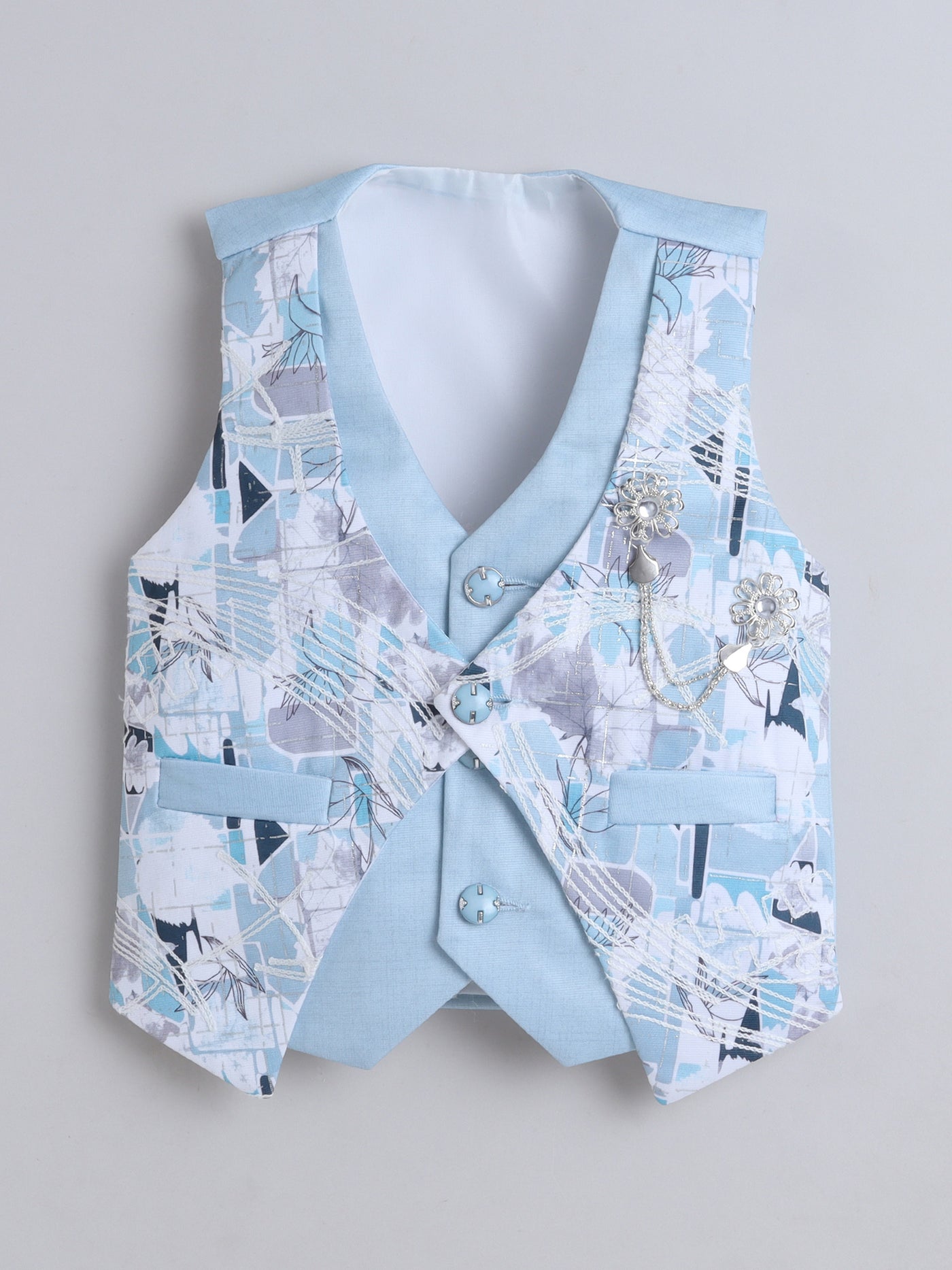 Boys Abstract Print With Embroidery 4 Piece Suit Set