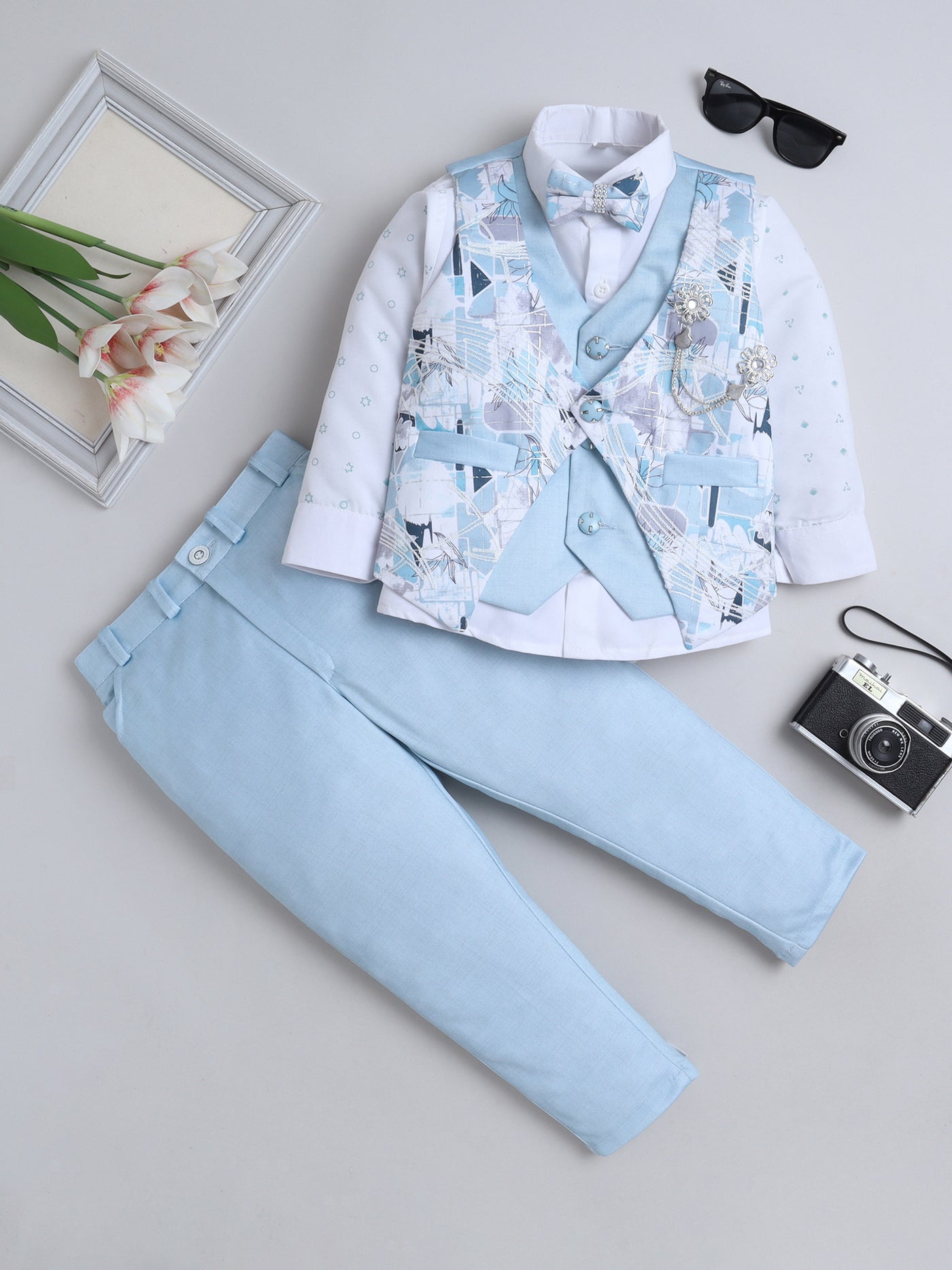 Boys Abstract Print With Embroidery 4 Piece Suit Set