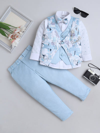 Boys Abstract Print With Embroidery 4 Piece Suit Set