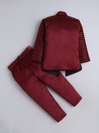 Boys Sequins Embellished Leaf Motifs Sherwani Set