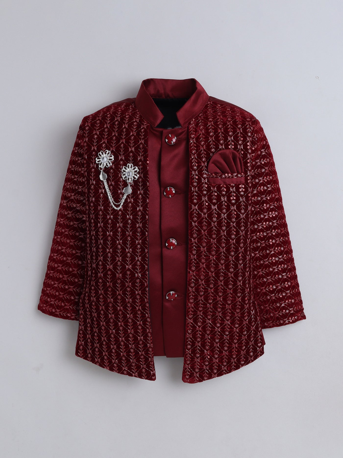 Boys Sequins Embellished Leaf Motifs Sherwani Set