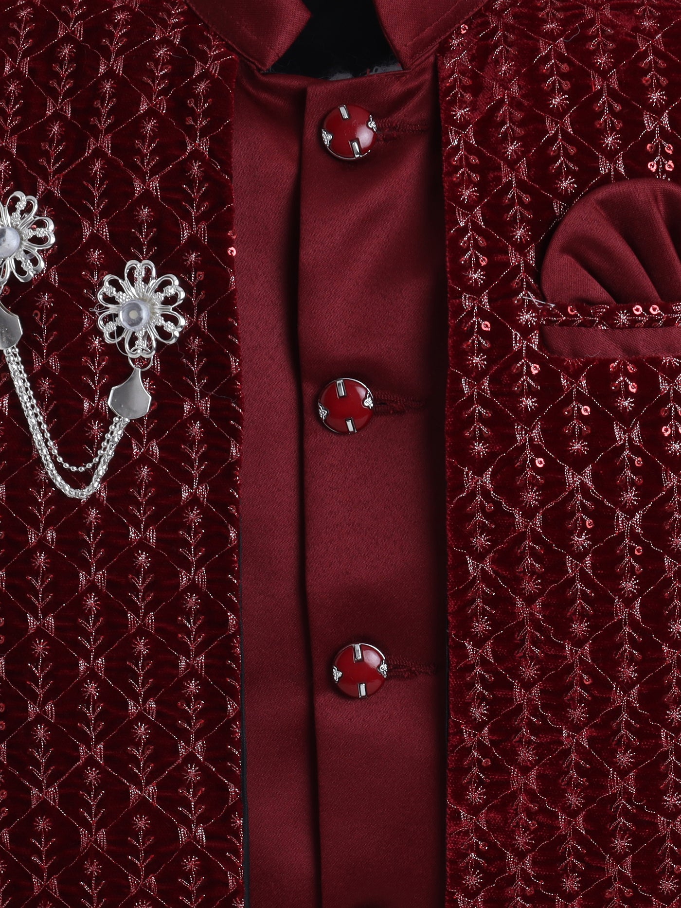Boys Sequins Embellished Leaf Motifs Sherwani Set