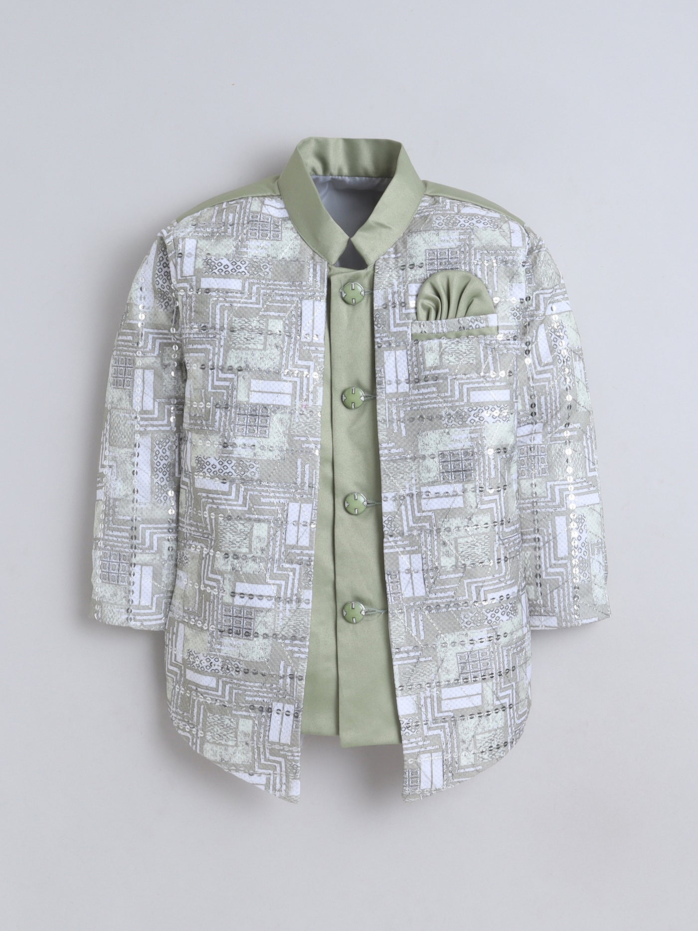 Boys Abstract Geometric Pattern With zari & Sequins Work Sherwani Set