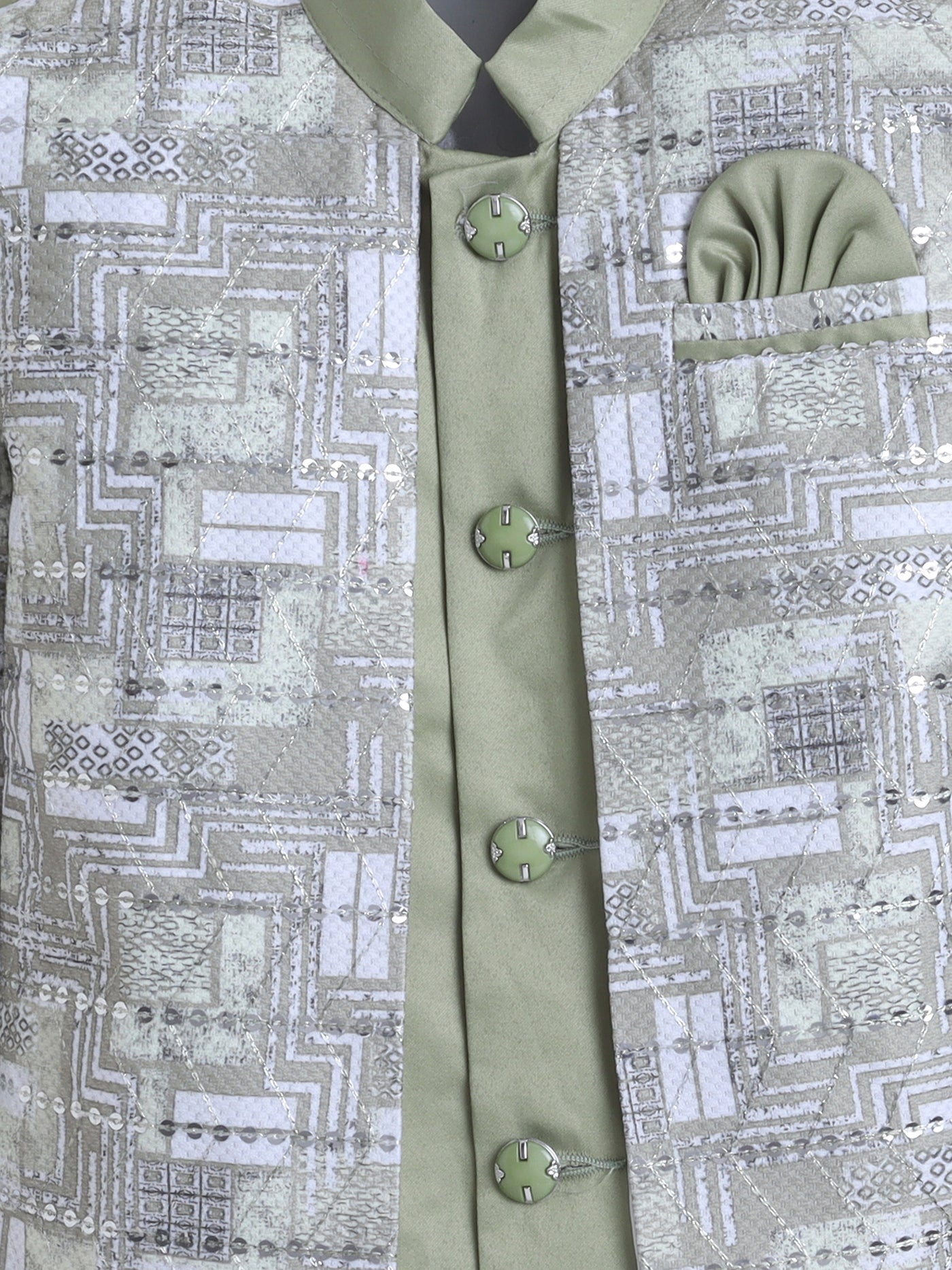 Boys Abstract Geometric Pattern With zari & Sequins Work Sherwani Set